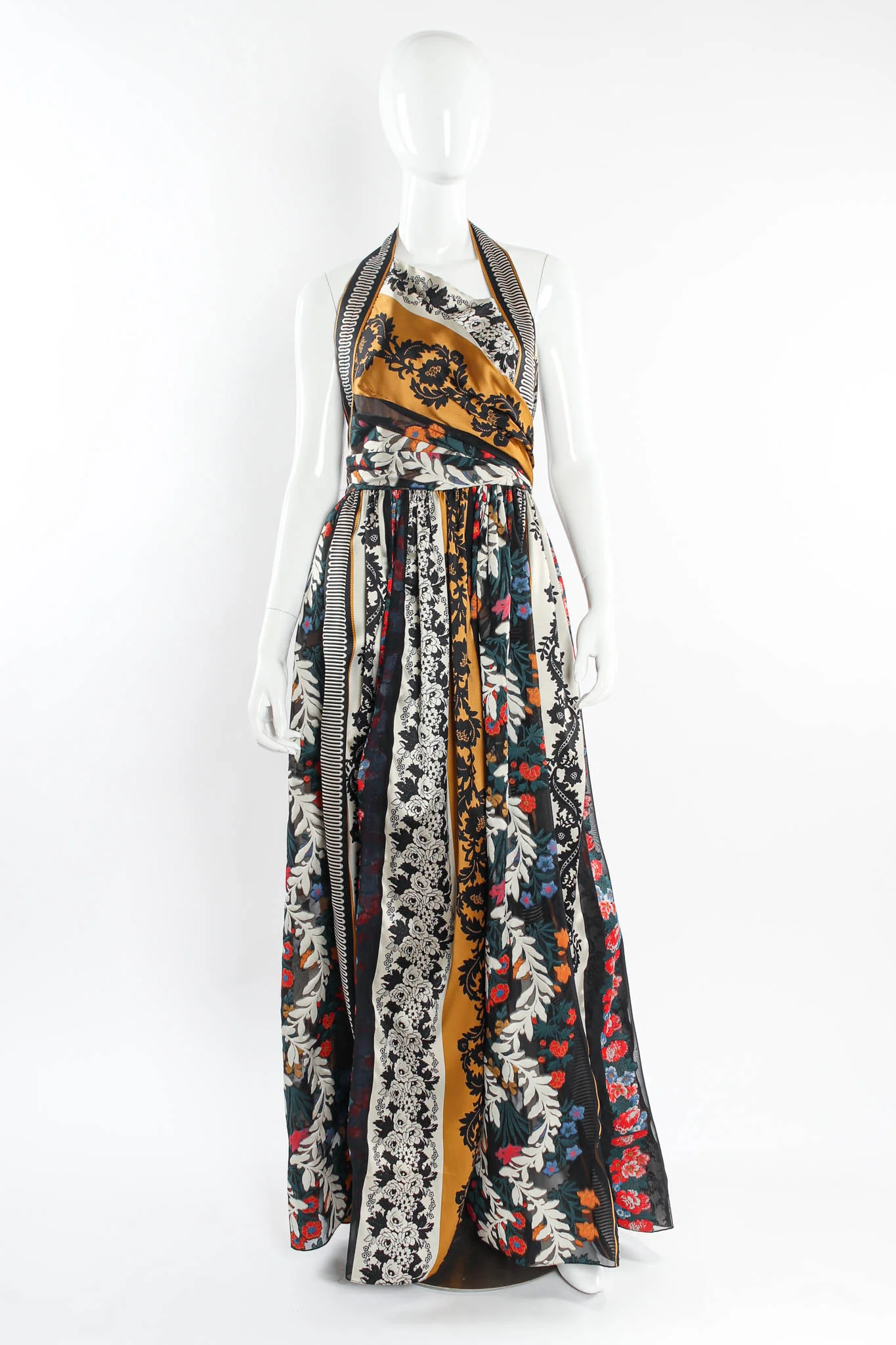 Silk Floral Stripe Panel Dress