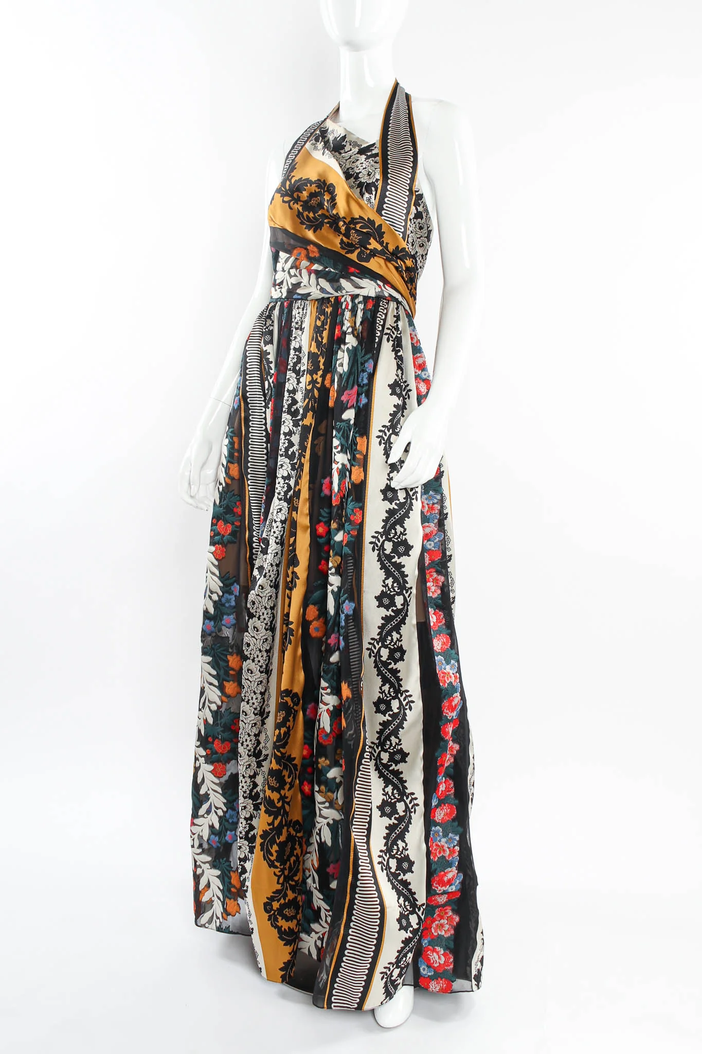 Silk Floral Stripe Panel Dress - Image 3