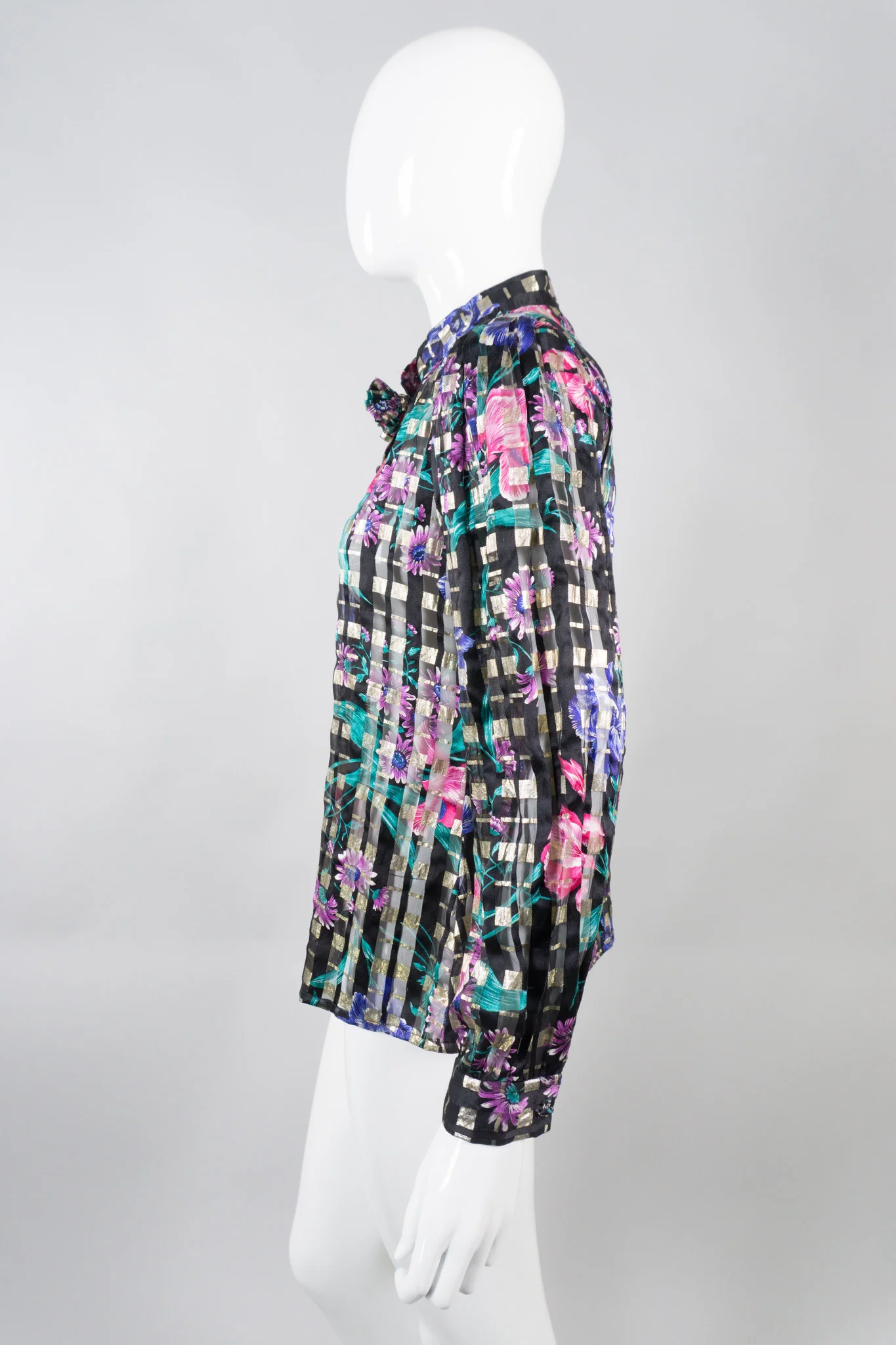 Silk Floral Plaid Blouse - Image 3