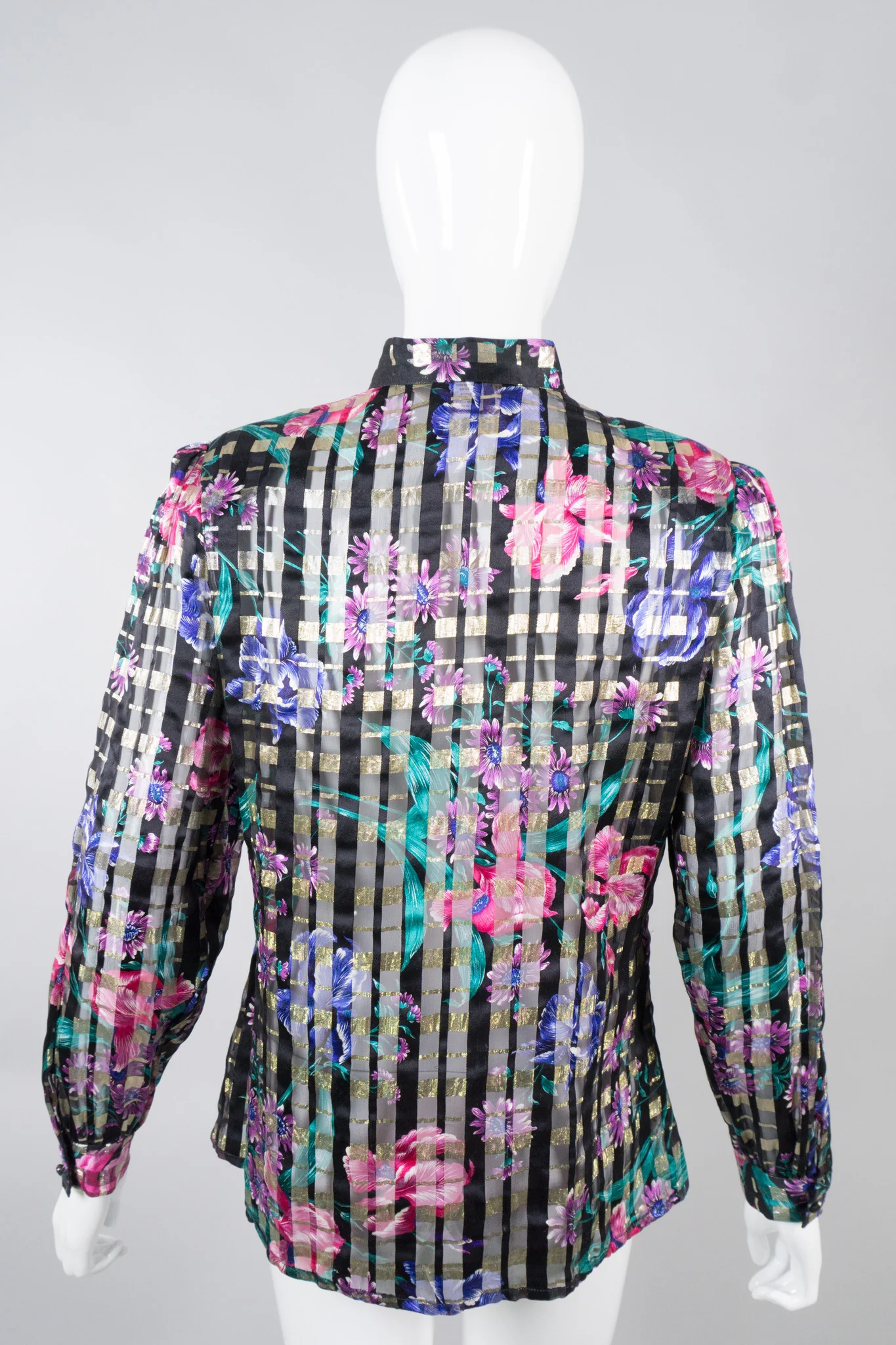 Silk Floral Plaid Blouse - Image 5