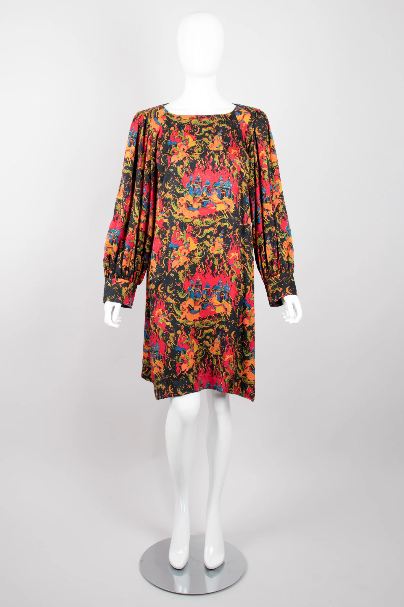 Silk Mongolian Print Dress - Image 3