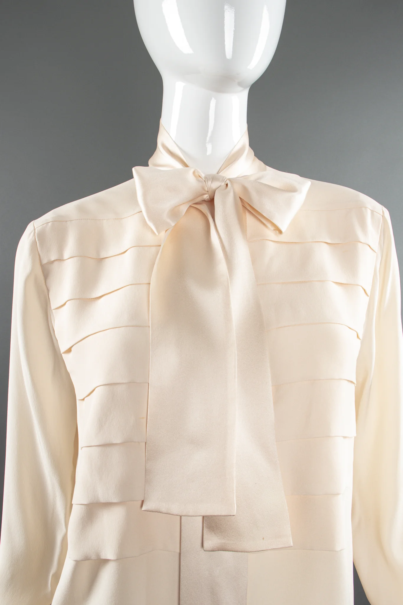 Silk Panel Tuck Bow Blouse
