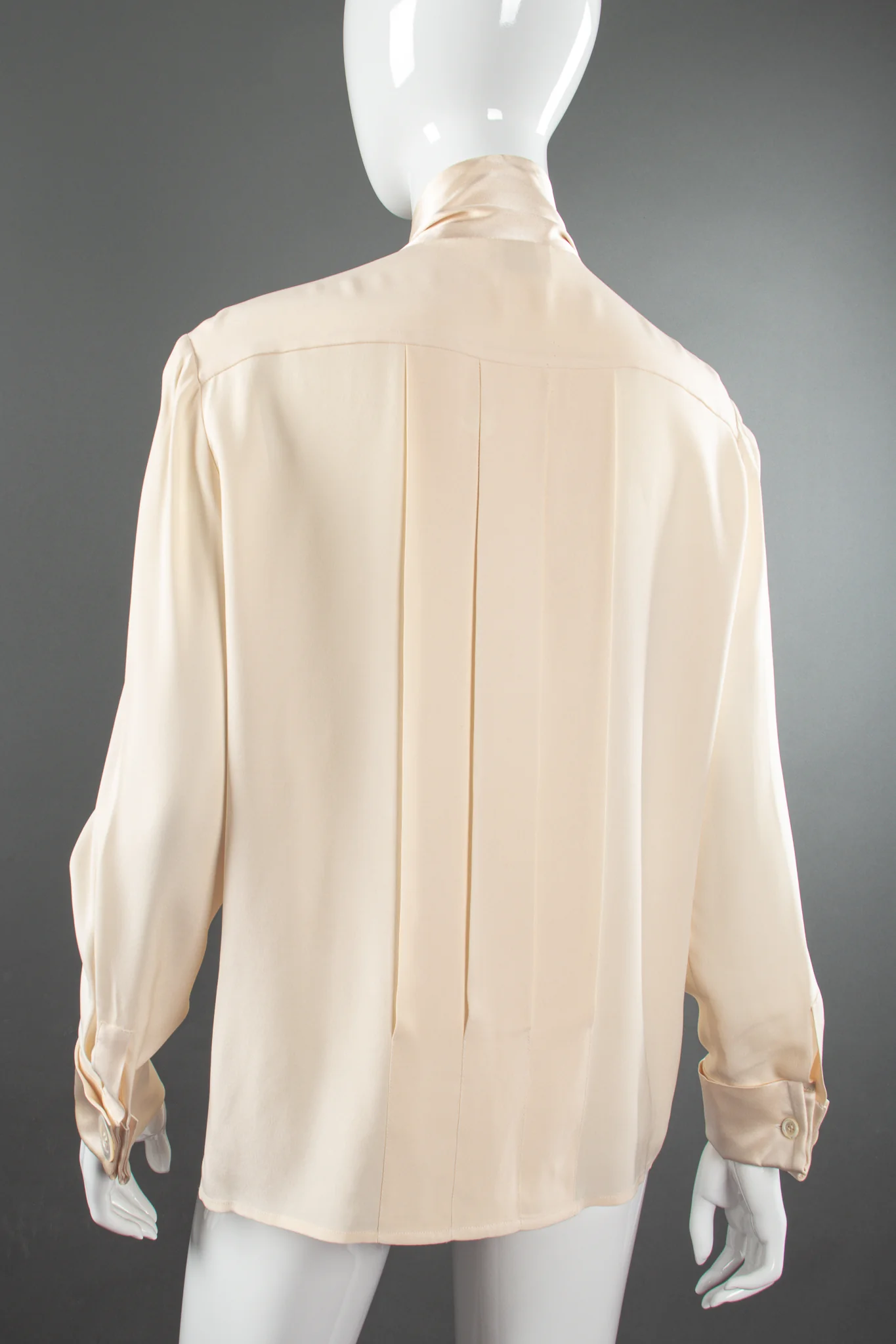 Silk Panel Tuck Bow Blouse - Image 3
