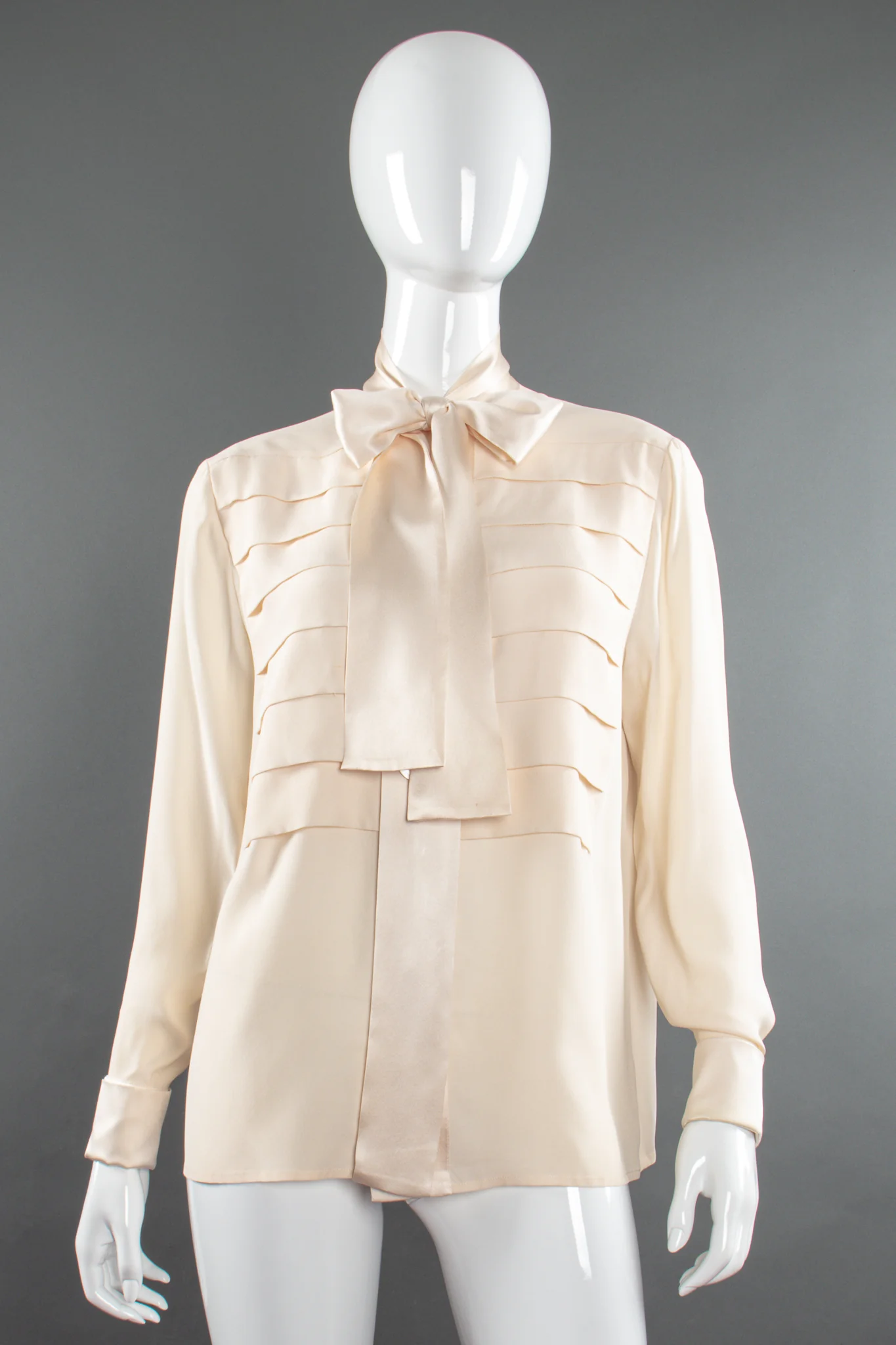 Silk Panel Tuck Bow Blouse - Image 4