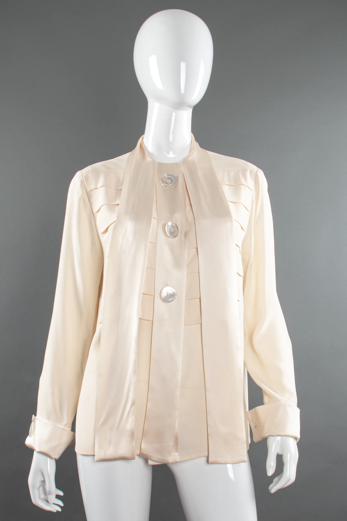 Silk Panel Tuck Bow Blouse - Image 5