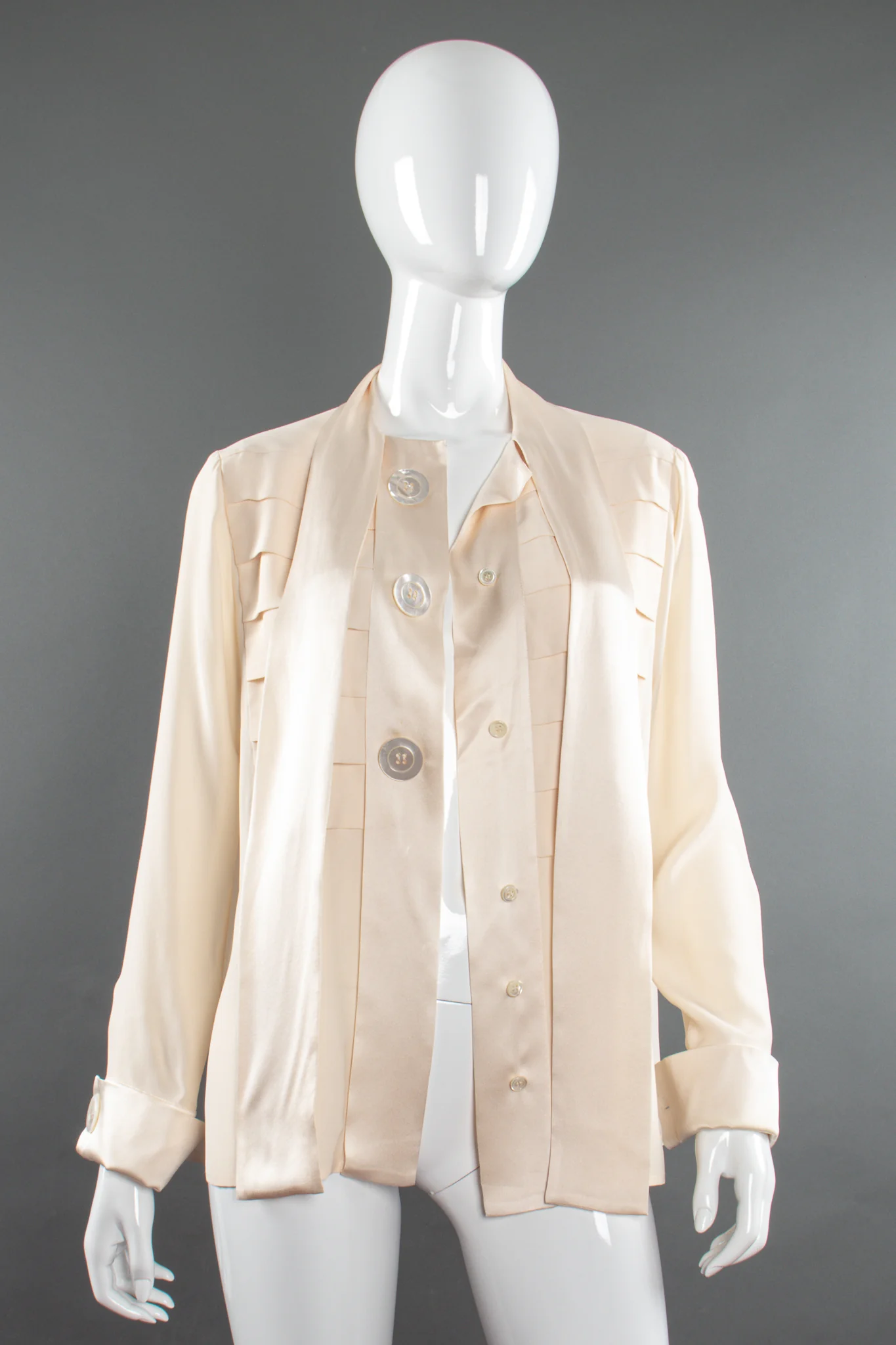 Silk Panel Tuck Bow Blouse - Image 6