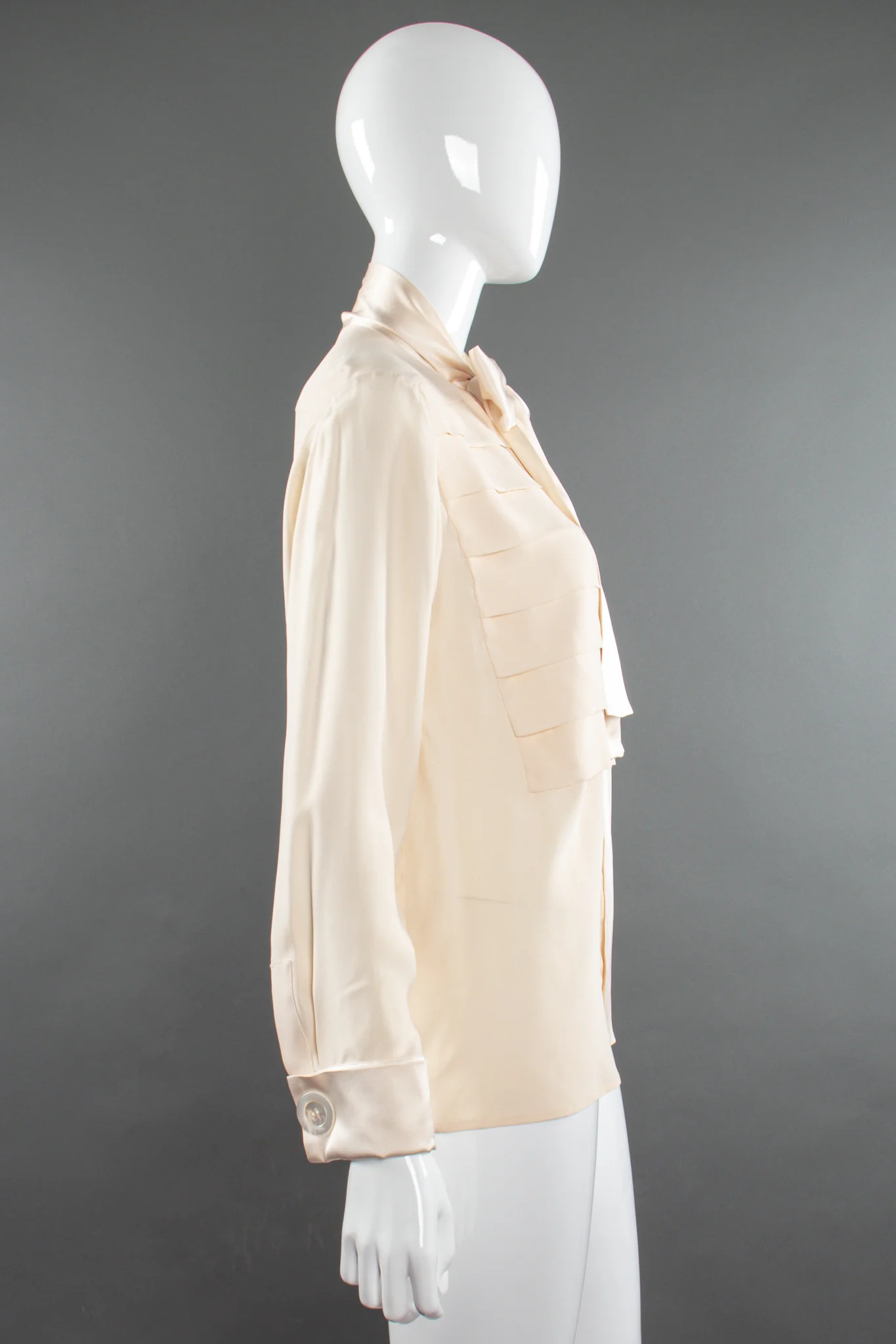 Silk Panel Tuck Bow Blouse - Image 7