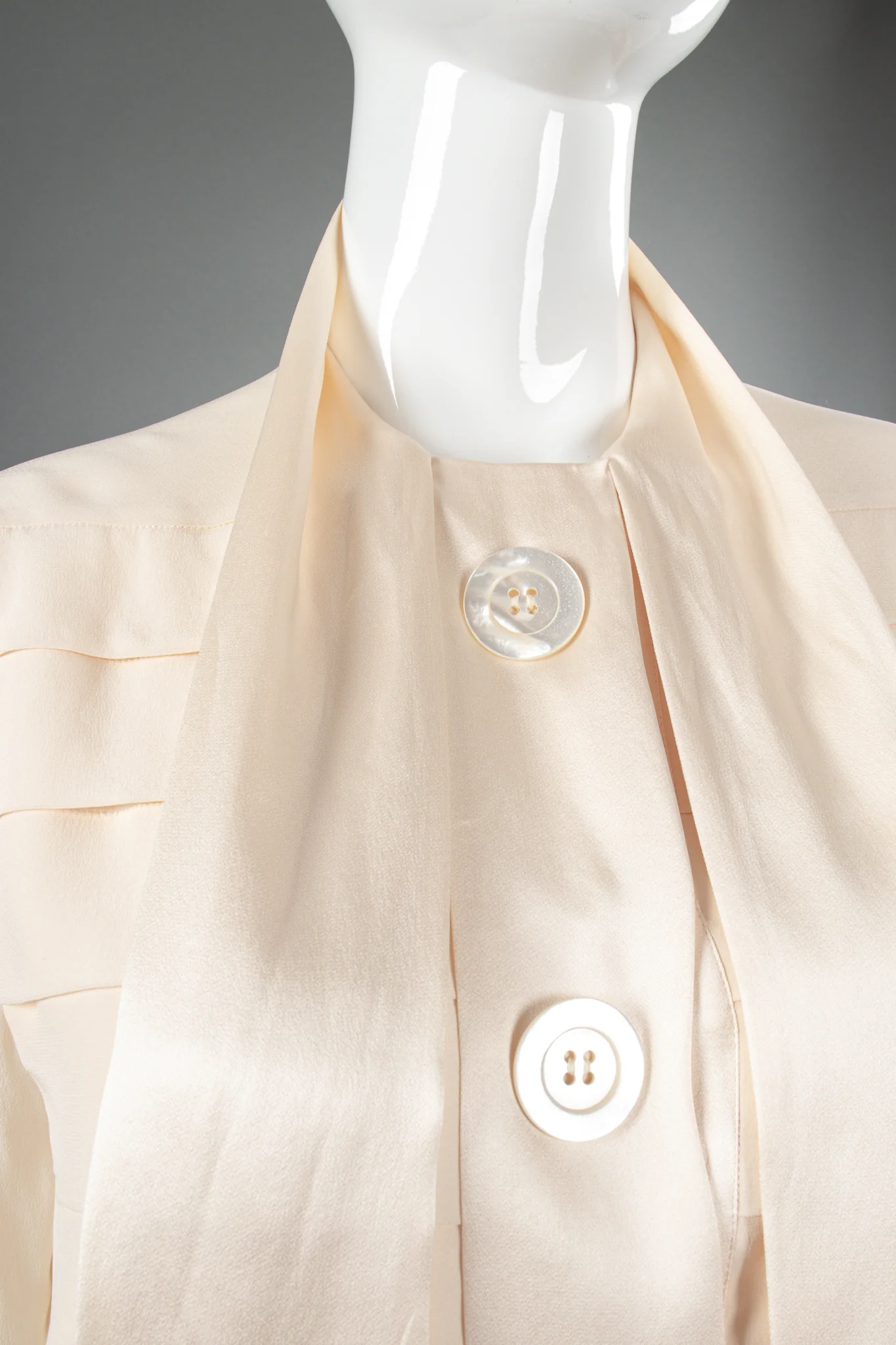 Silk Panel Tuck Bow Blouse - Image 9