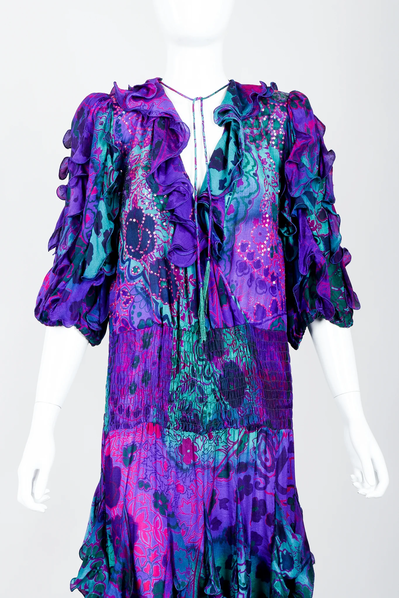 Silk Print Ruffle Dress - Image 4