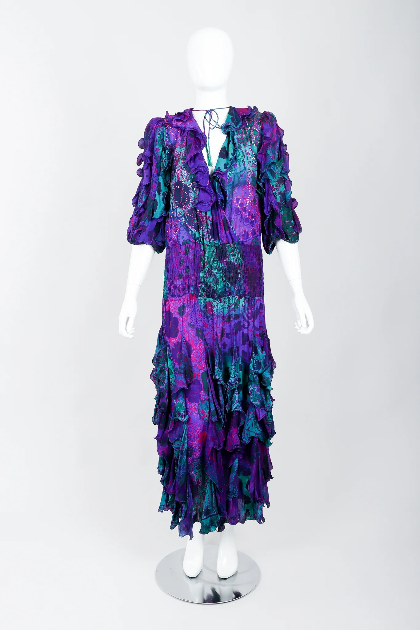 Silk Print Ruffle Dress - Image 5