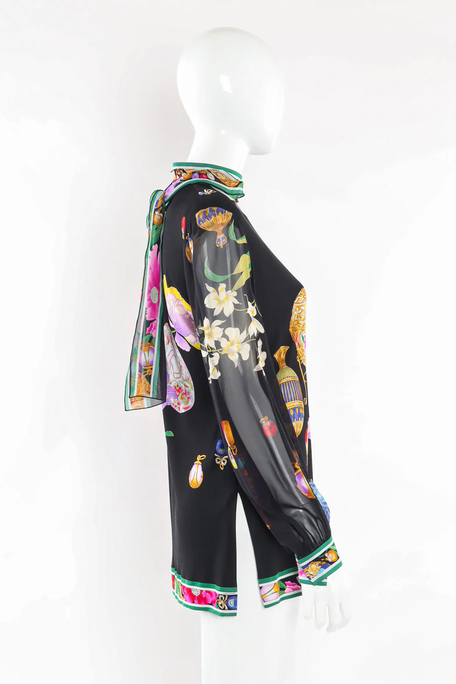 Silk Printed Blouse with Scarf - Image 2