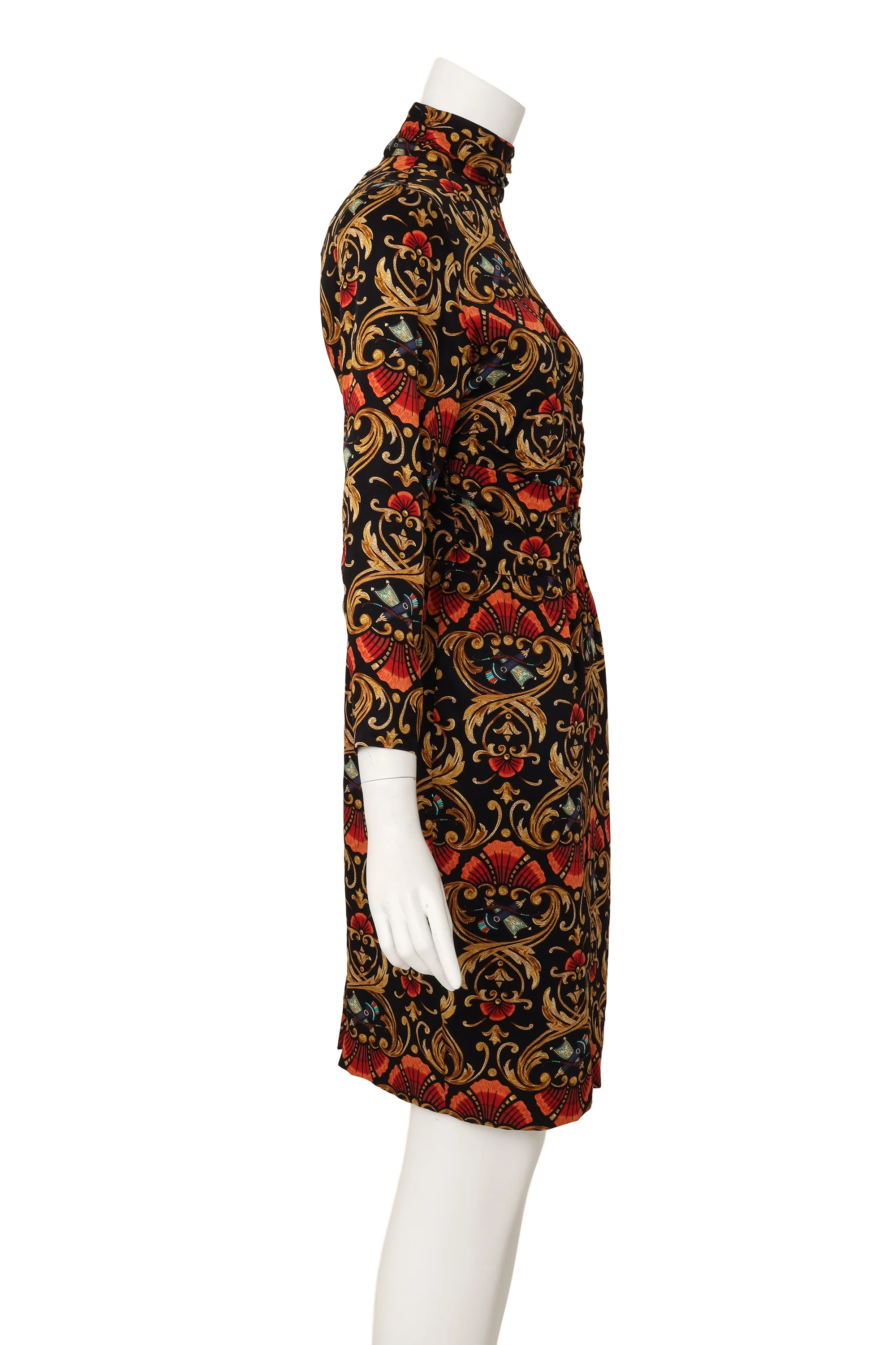 Silk Ruched Floral Filigree Dress - Image 3