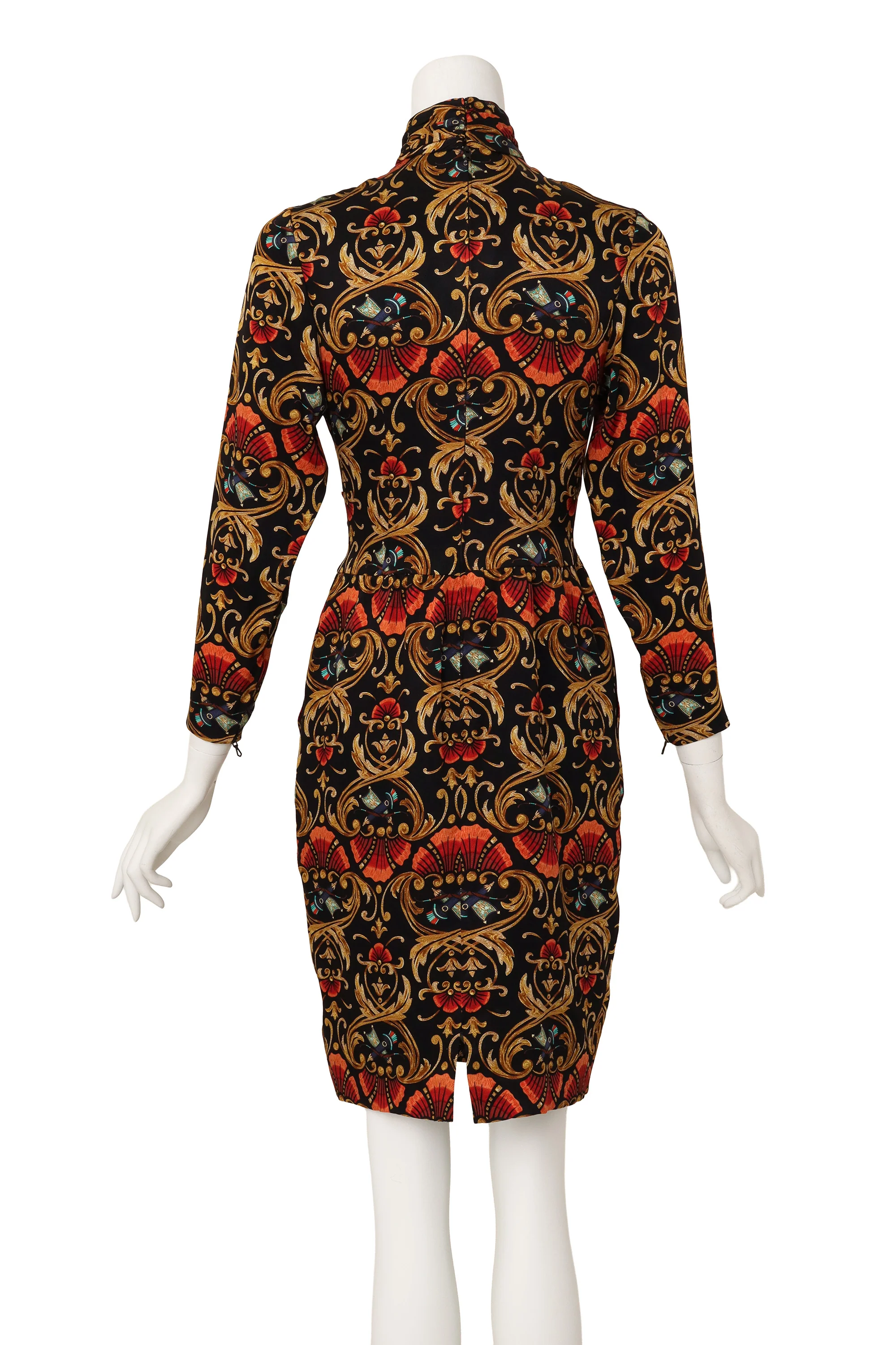 Silk Ruched Floral Filigree Dress - Image 4