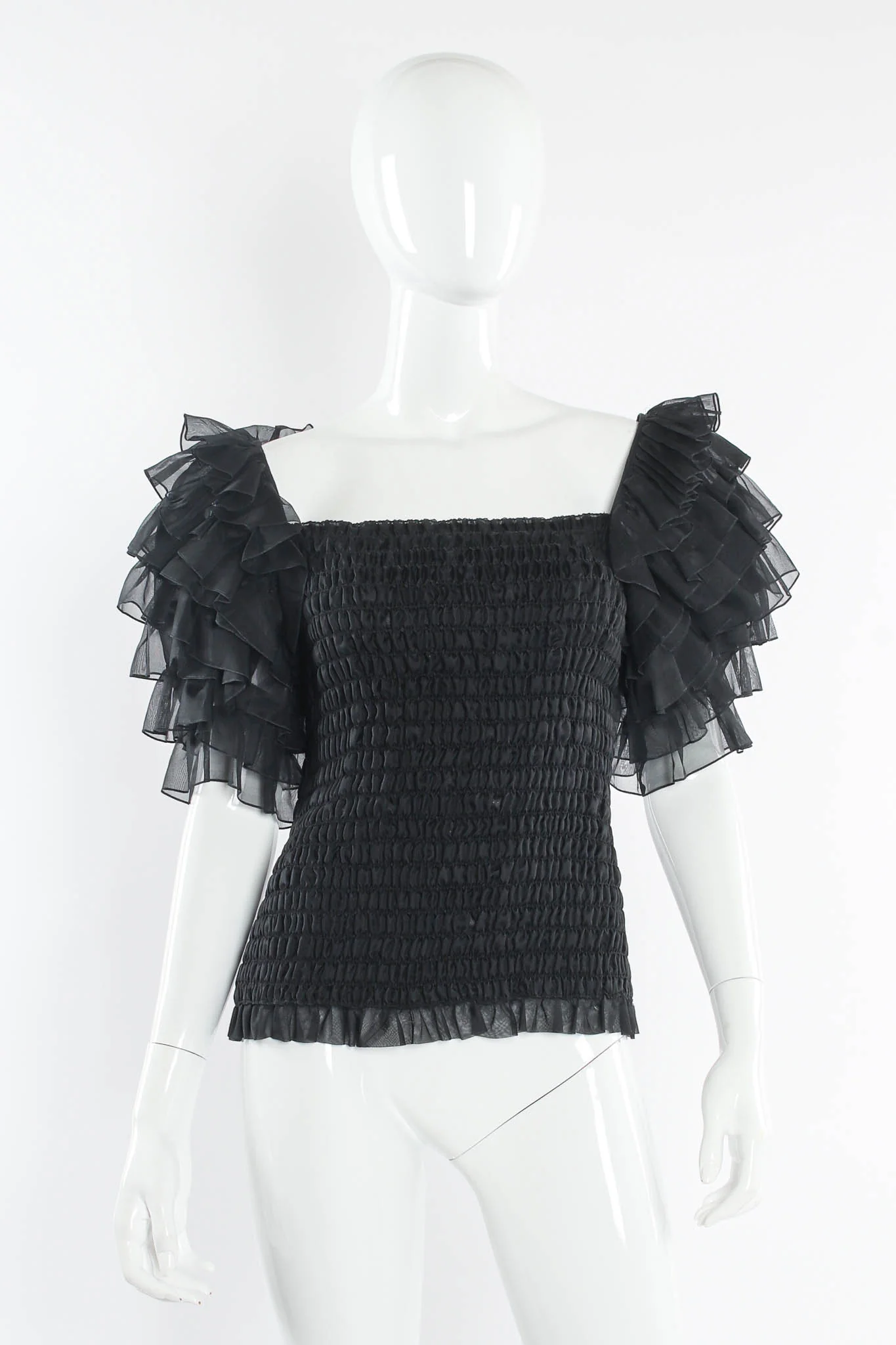 Silk Smocked Ruffle Top