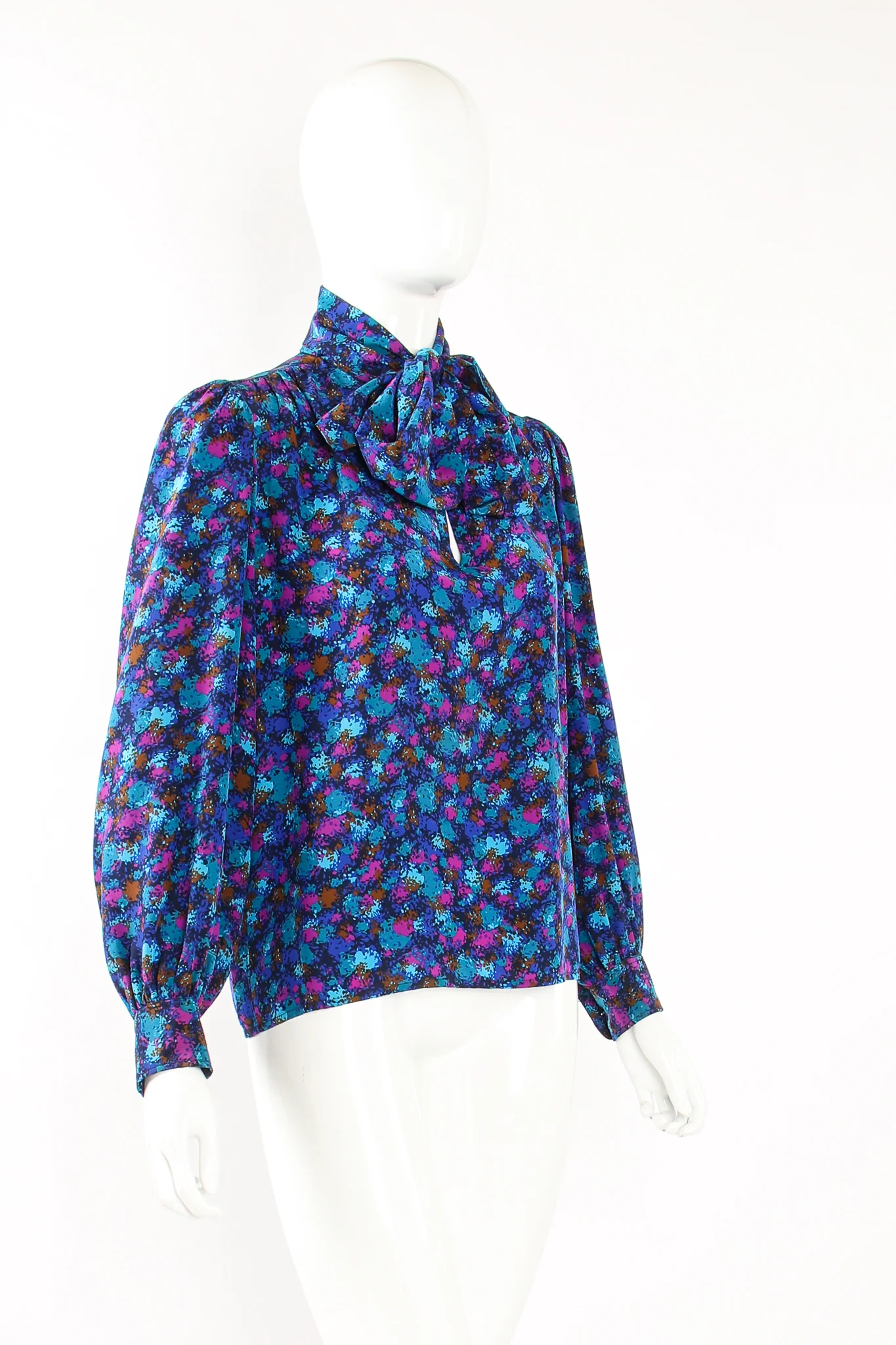 Silk Splatter Bow Blouse - Image 3