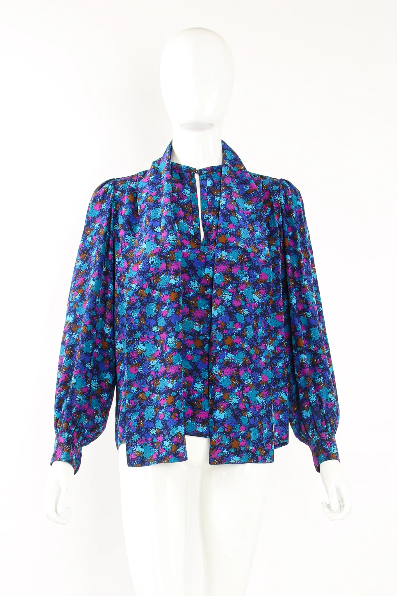 Silk Splatter Bow Blouse - Image 7
