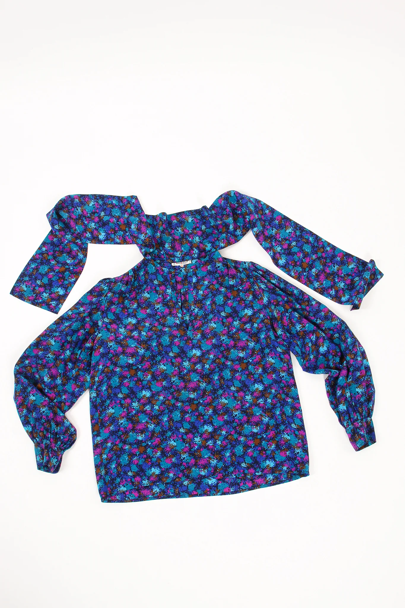 Silk Splatter Bow Blouse - Image 8