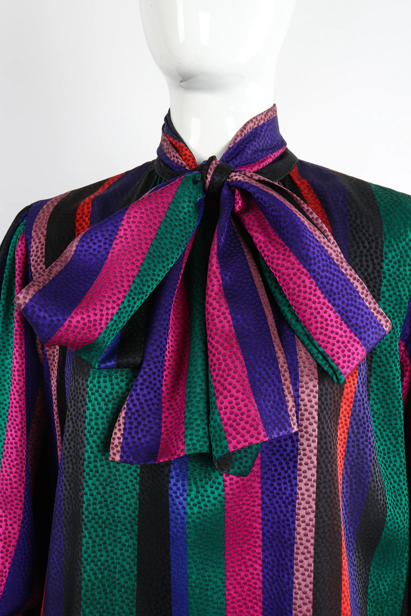 Silk Stripe Bow Blouse - Image 2