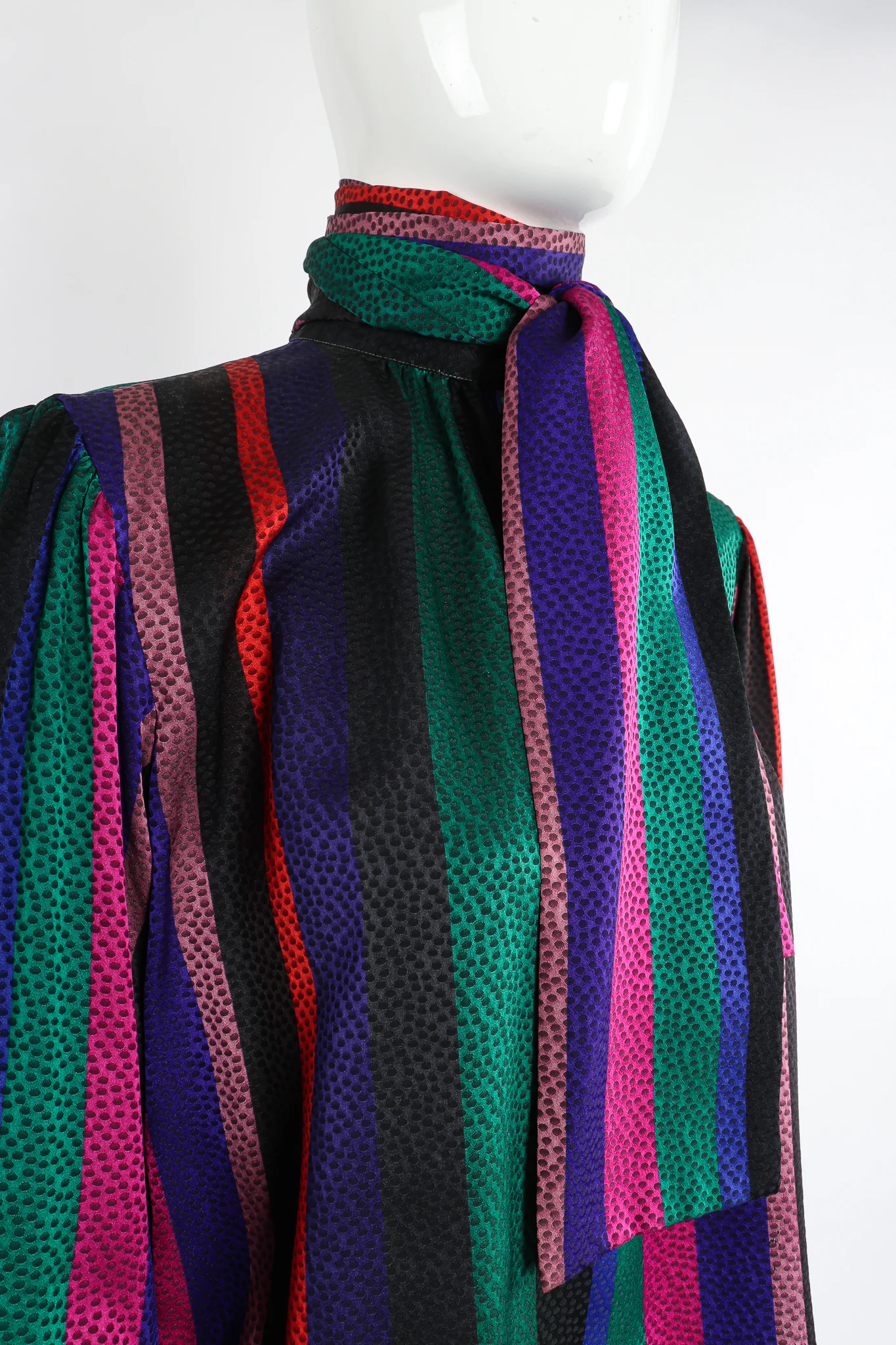 Silk Stripe Bow Blouse - Image 4