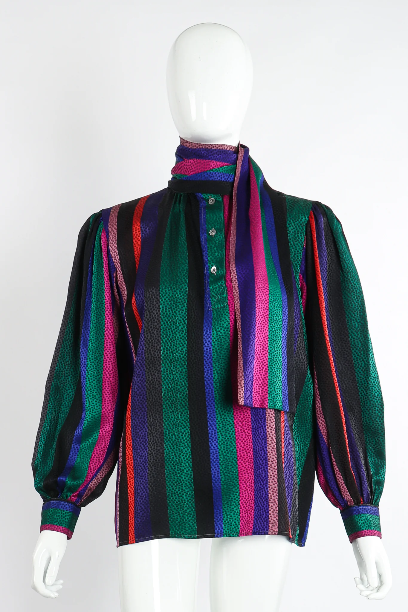 Silk Stripe Bow Blouse - Image 5