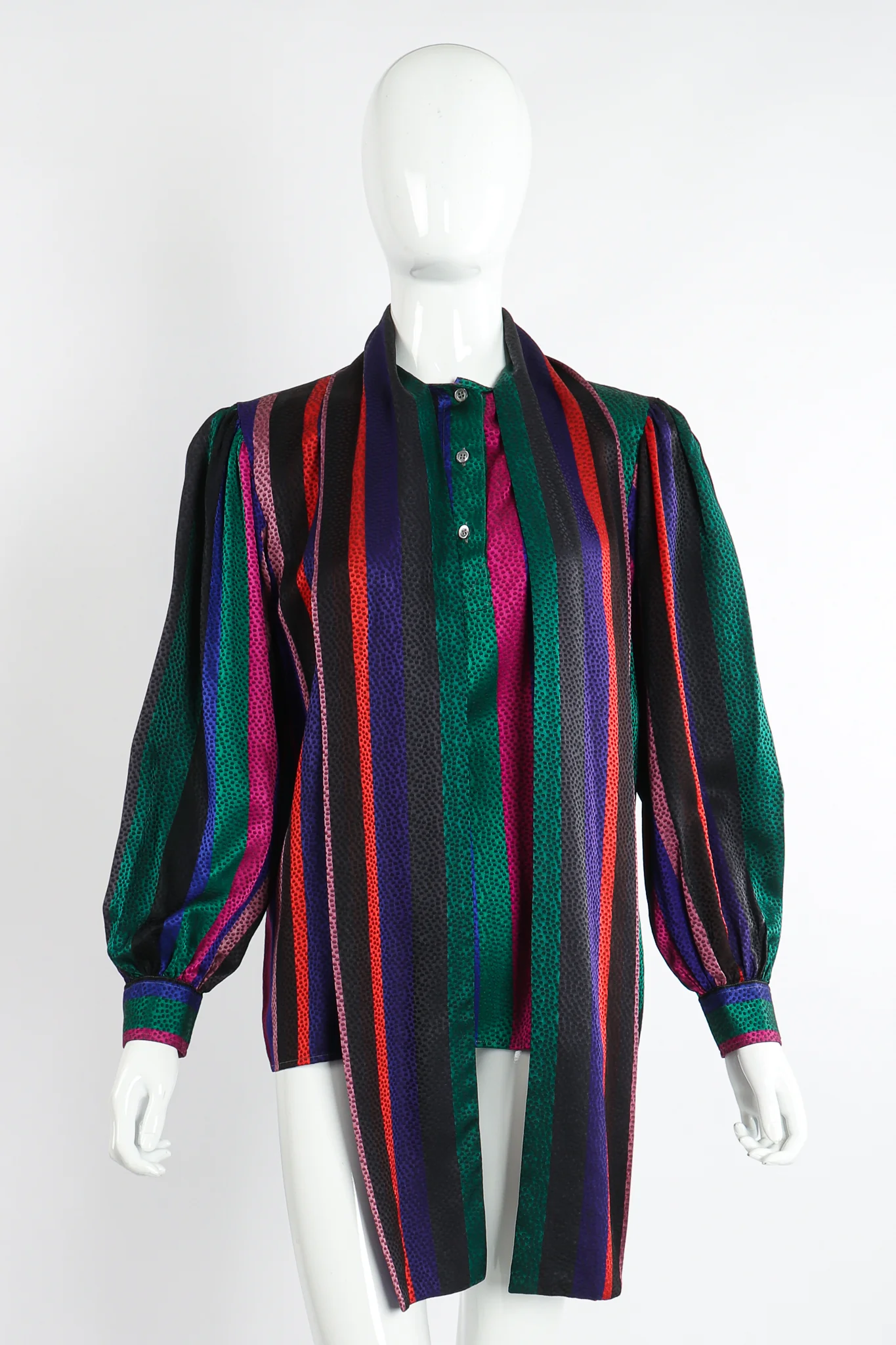 Silk Stripe Bow Blouse - Image 6