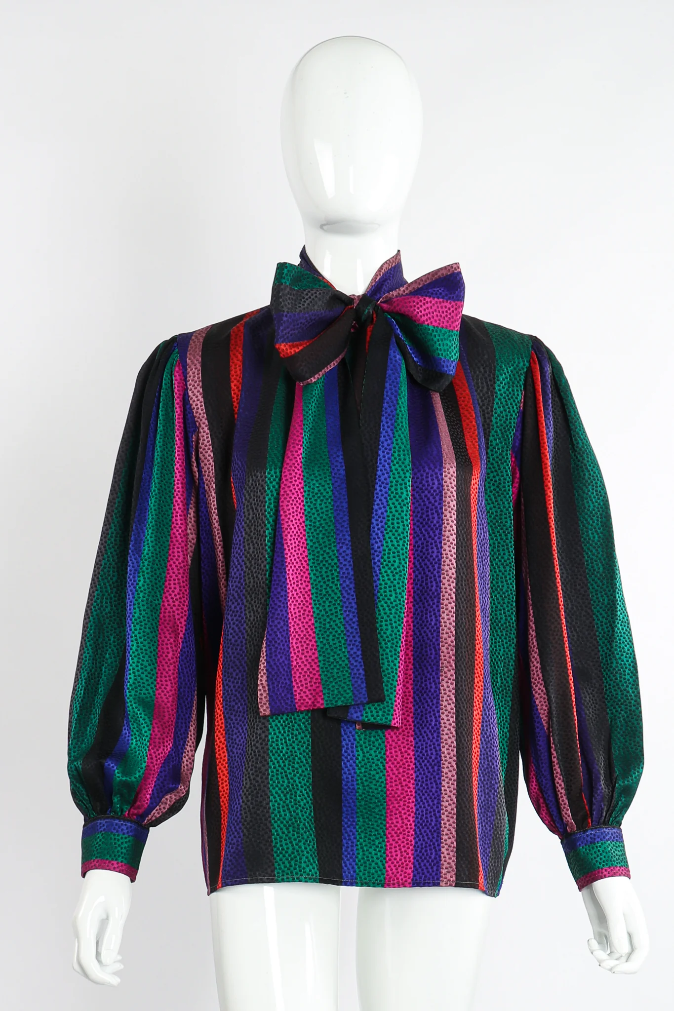 Silk Stripe Bow Blouse - Image 7