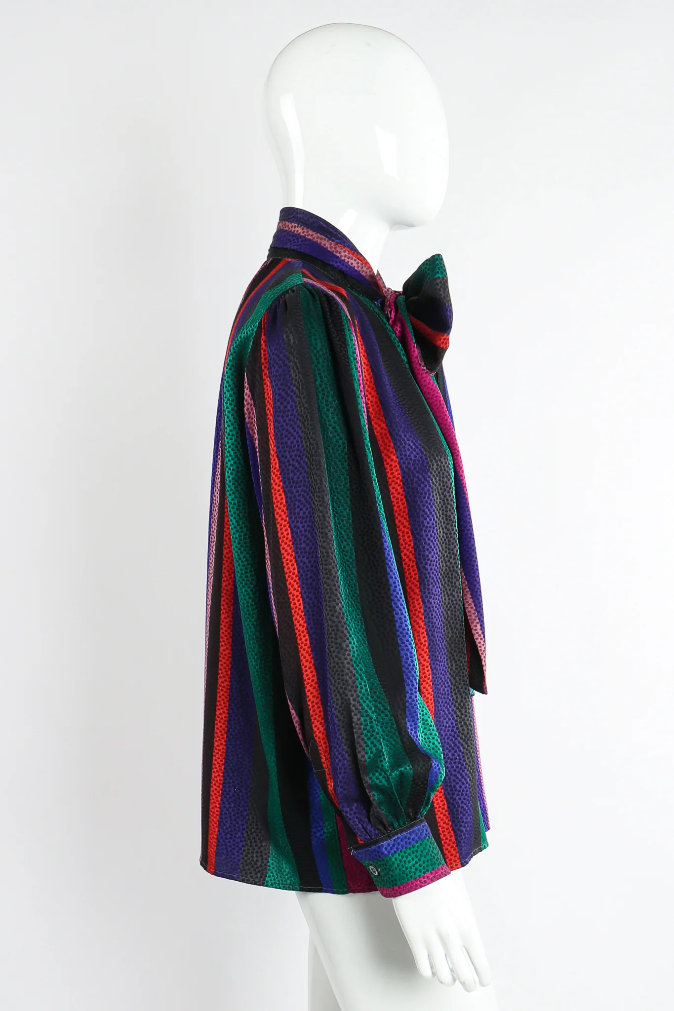 Silk Stripe Bow Blouse - Image 8