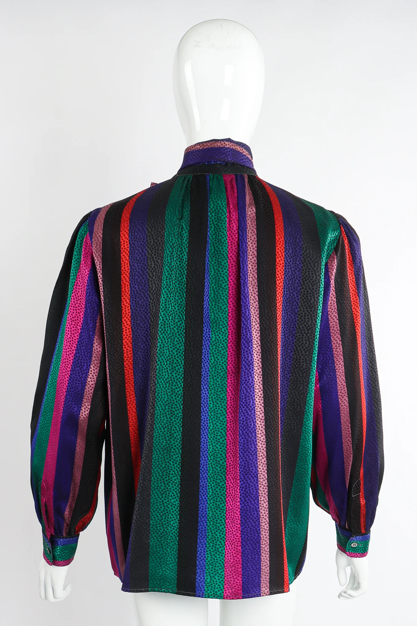 Silk Stripe Bow Blouse - Image 9