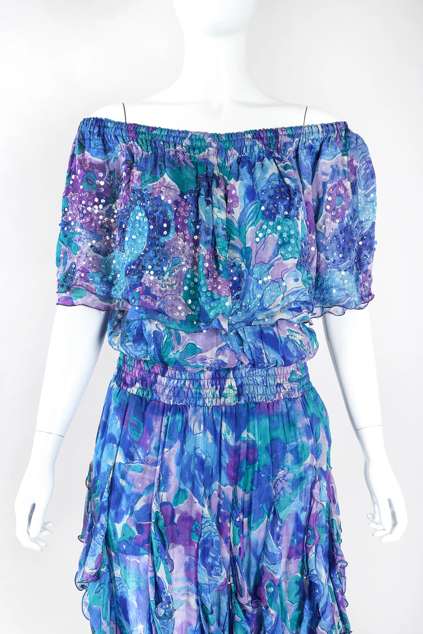 Silk Watercolor Peasant Dress - Image 2