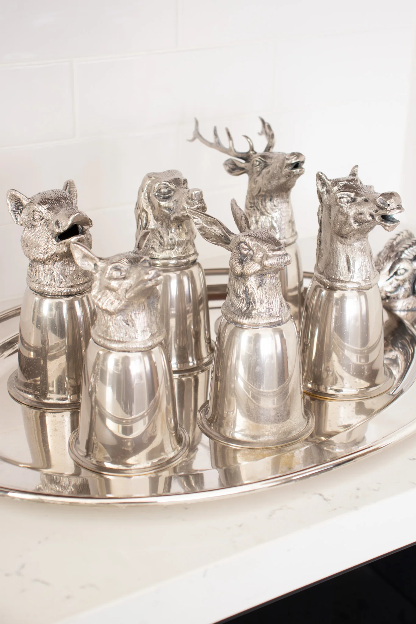 Silver Animal Stirrup Cups & Tray Set - Image 3