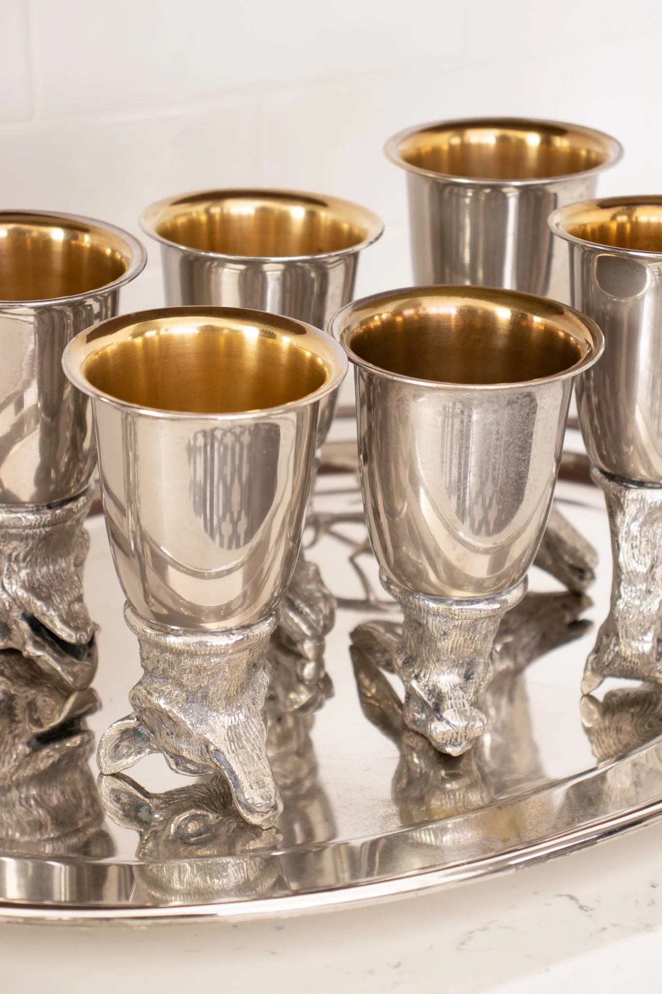 Silver Animal Stirrup Cups & Tray Set - Image 4
