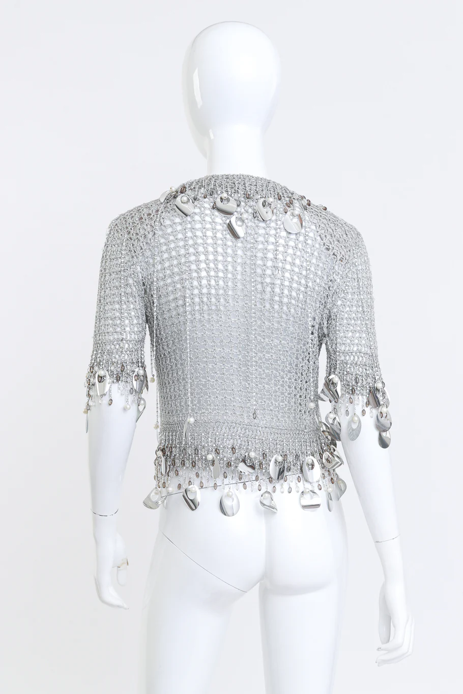 Silver Crochet Knit Paillette Fringe Top - Image 3