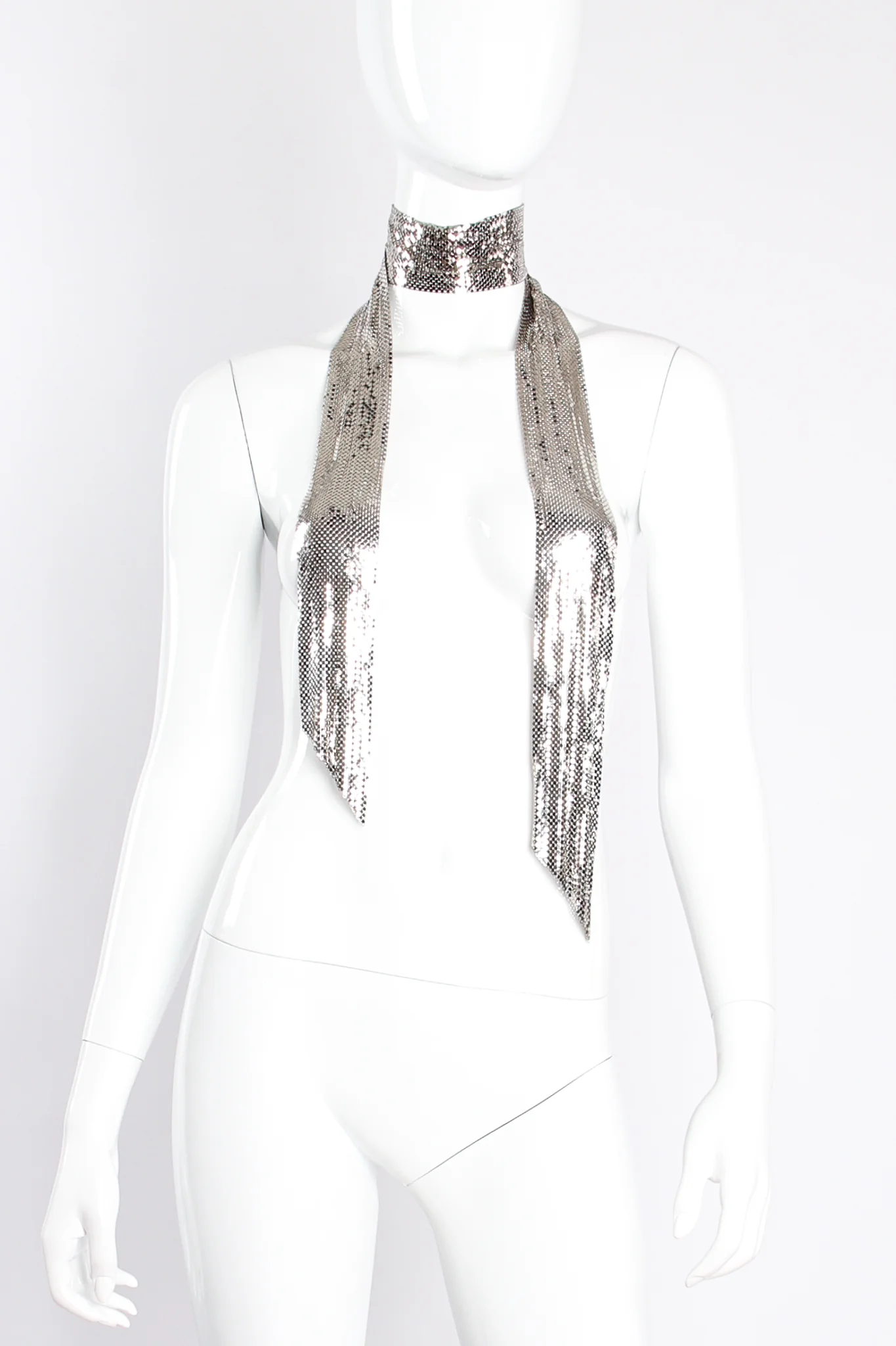Silver Metal Mesh Scarf Sash Tie