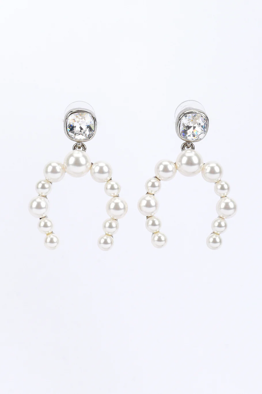 Silver Pearl Horseshoe Earrings