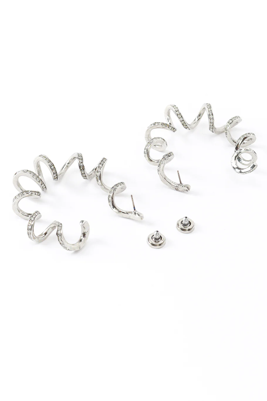 Silver Rhinestone Coil Hoop Earrings - Image 4