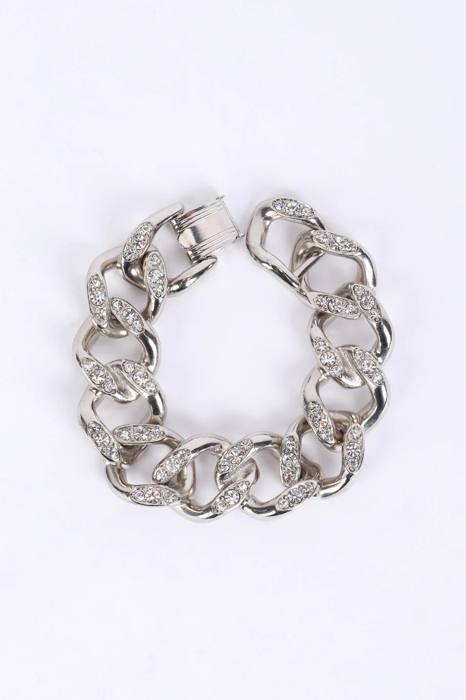Silver Rhinestone Curb Chain Bracelet