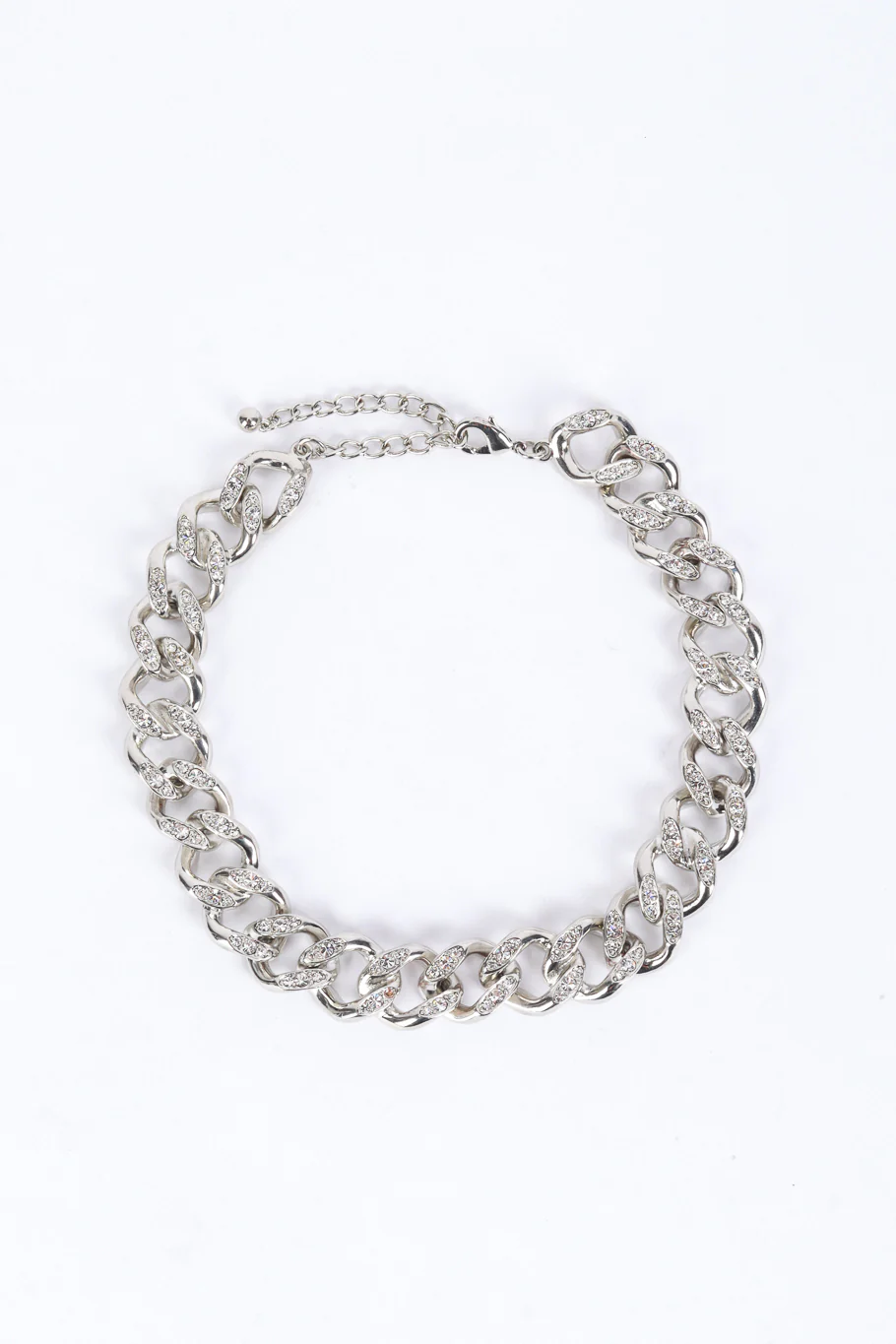 Silver Rhinestone Curb Chain Necklace