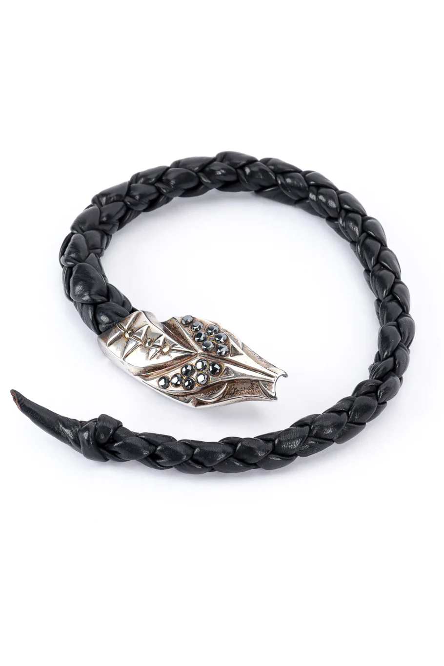 Silver Snakebite Leather Collar
