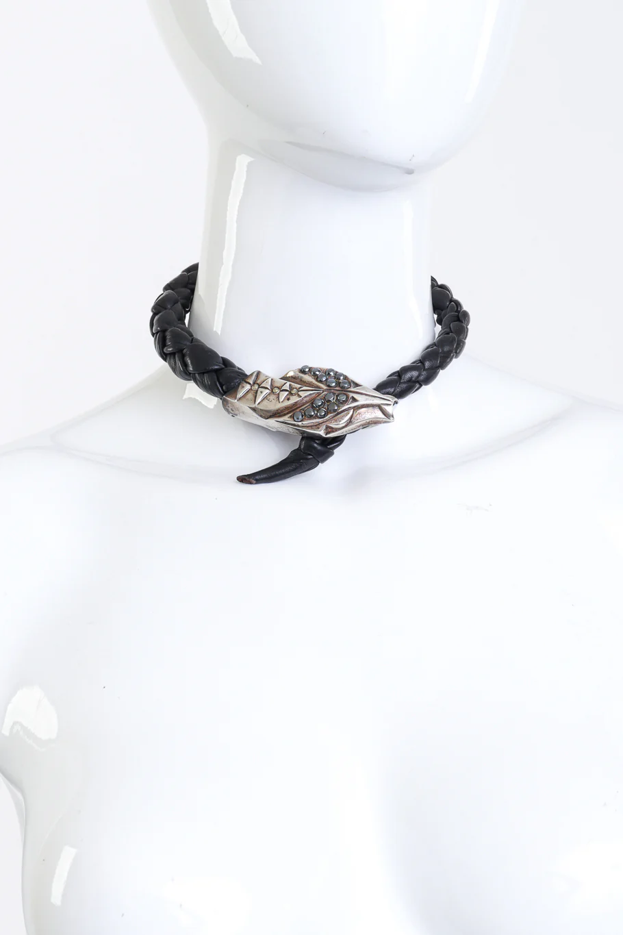 Silver Snakebite Leather Collar - Image 2