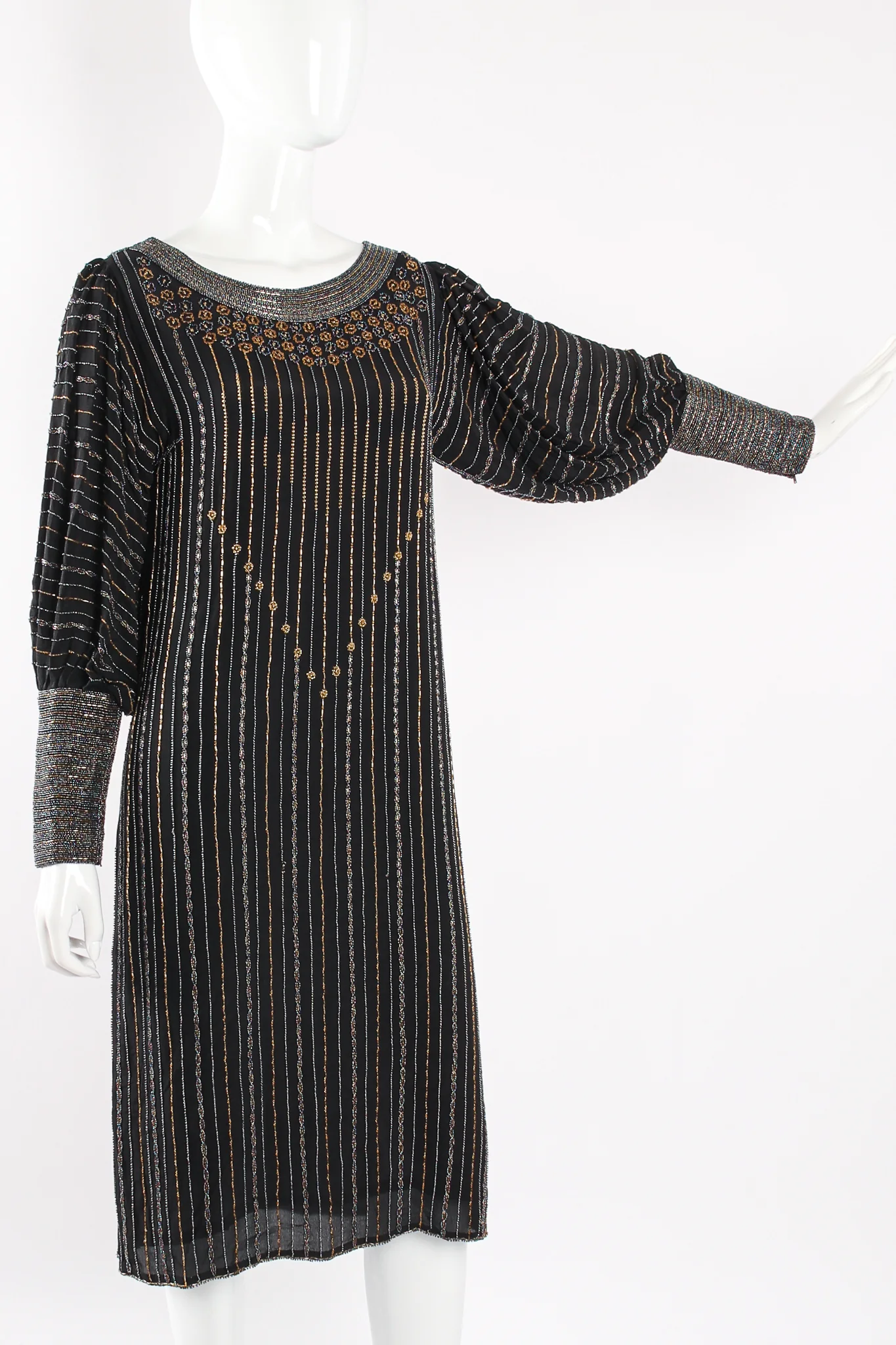 Bead Striped Silk Shift Dress - Image 2