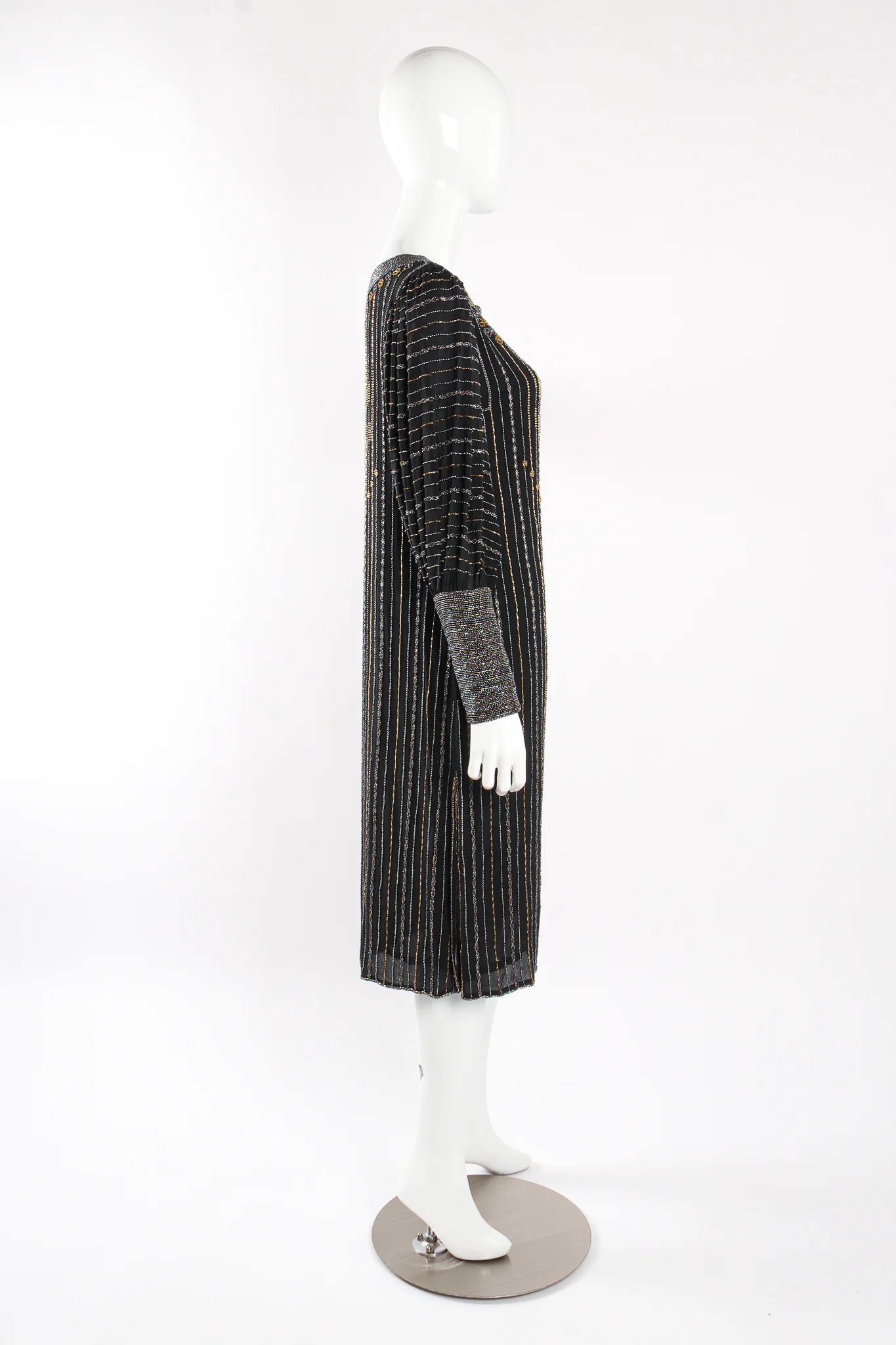 Bead Striped Silk Shift Dress - Image 4