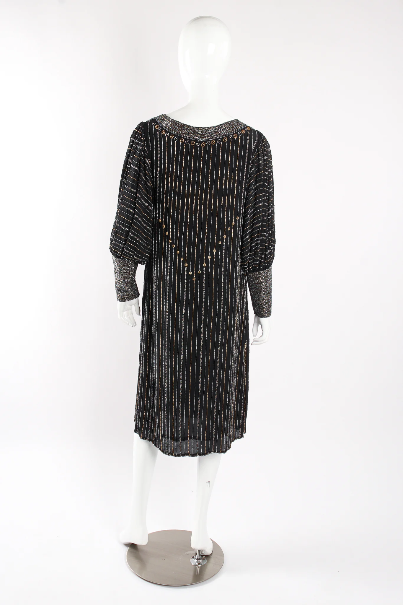 Bead Striped Silk Shift Dress - Image 5