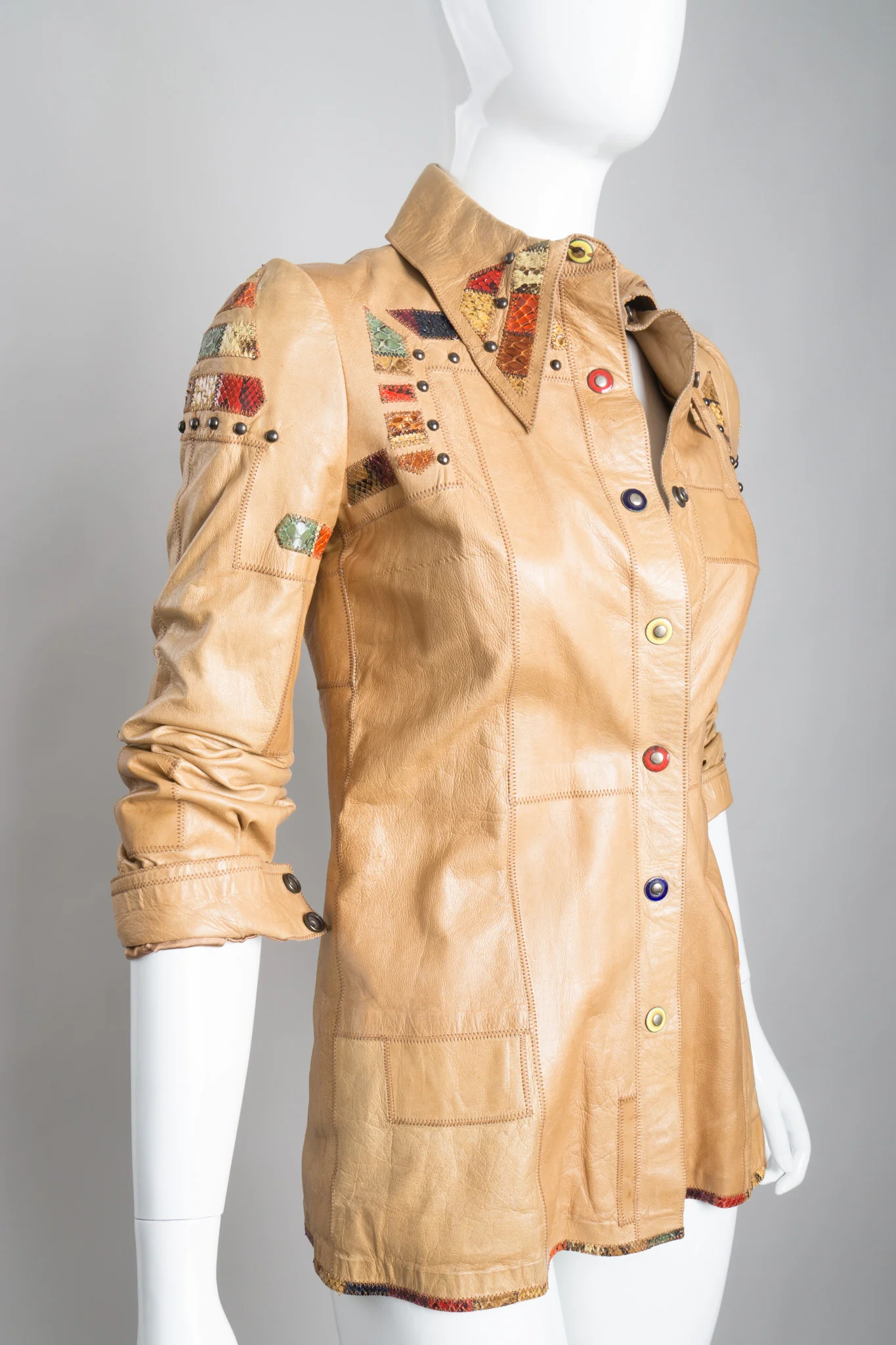 Snake Trim Leather Shirt Jacket - Image 2