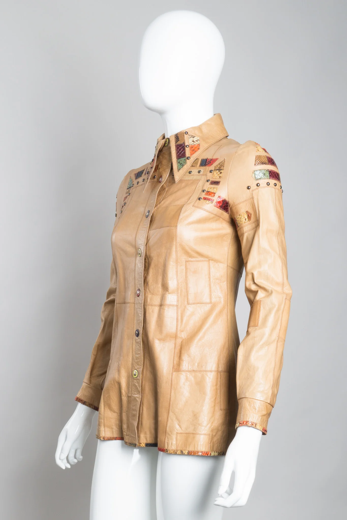 Snake Trim Leather Shirt Jacket - Image 4