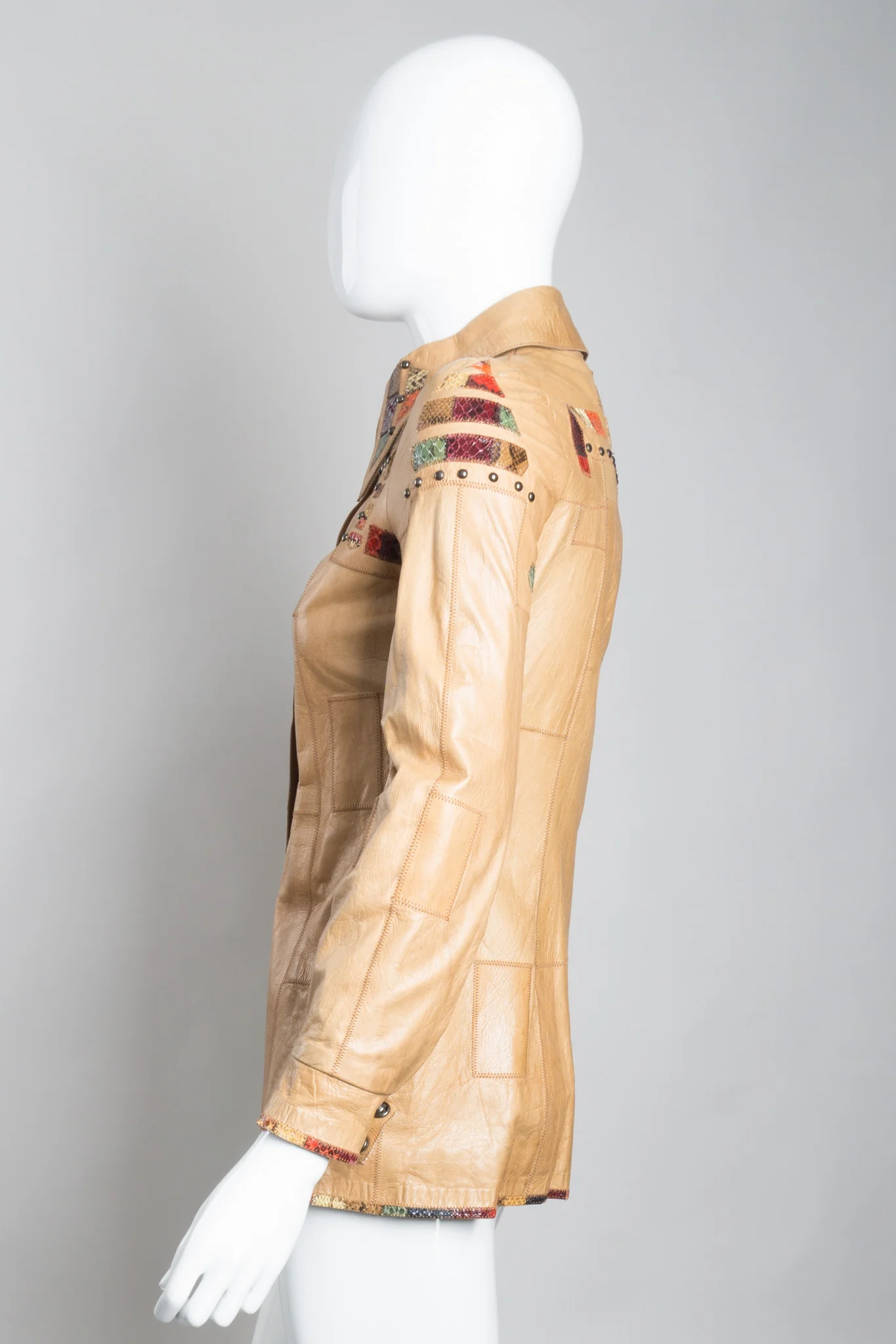 Snake Trim Leather Shirt Jacket - Image 5