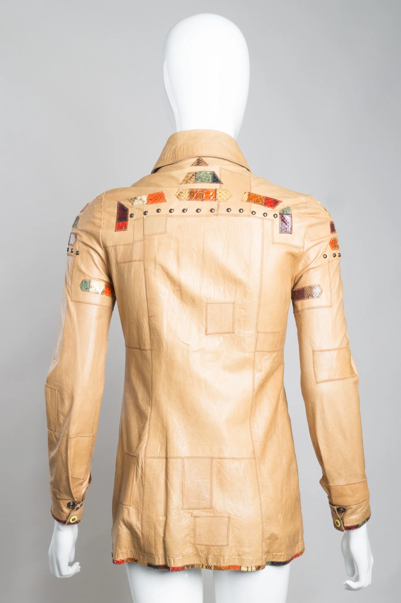 Snake Trim Leather Shirt Jacket - Image 7