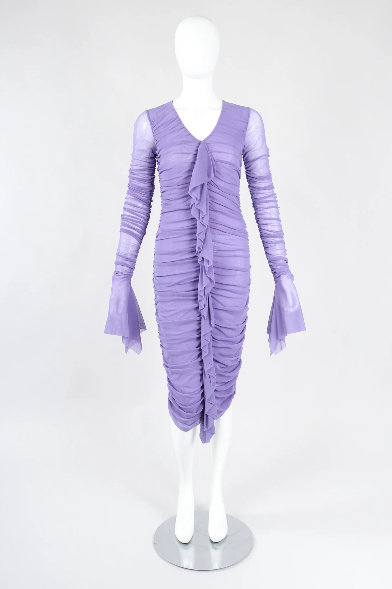 Soleil Ruched Mesh Ruffle Cuff Dress - Image 2