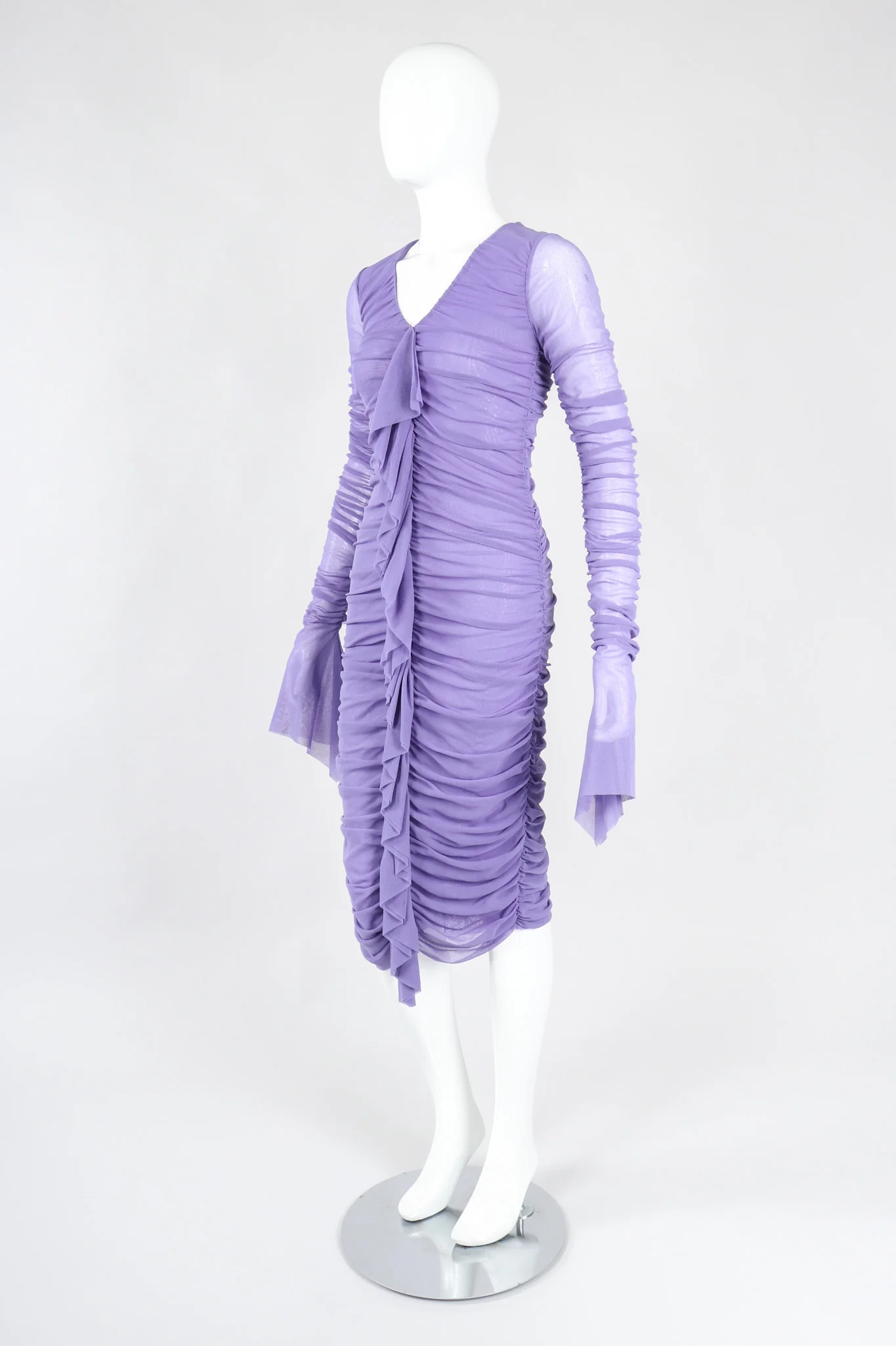 Soleil Ruched Mesh Ruffle Cuff Dress - Image 3