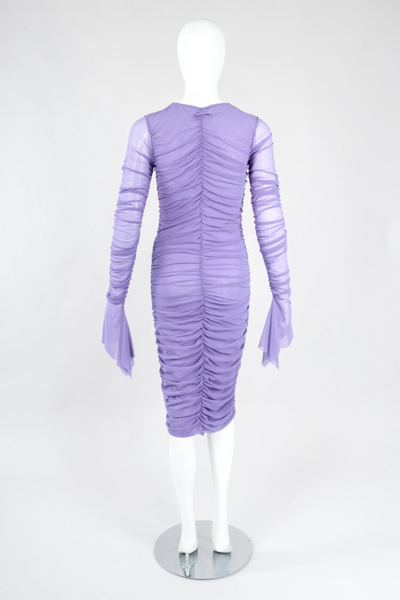 Soleil Ruched Mesh Ruffle Cuff Dress - Image 6