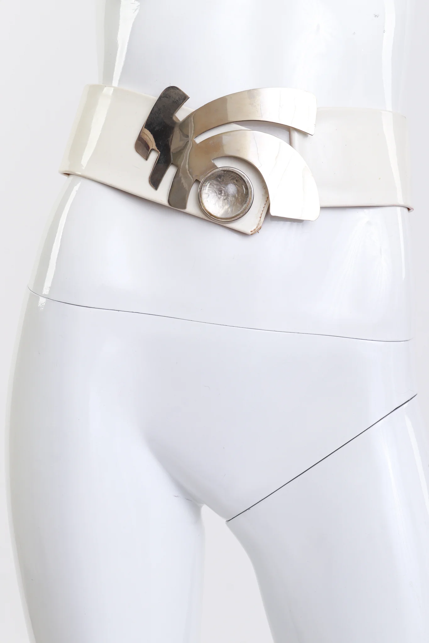 Space Age Sculptural Buckle Patent Belt